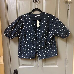 Abercrombie & Fitch Navy Blouse with White Polka Dots